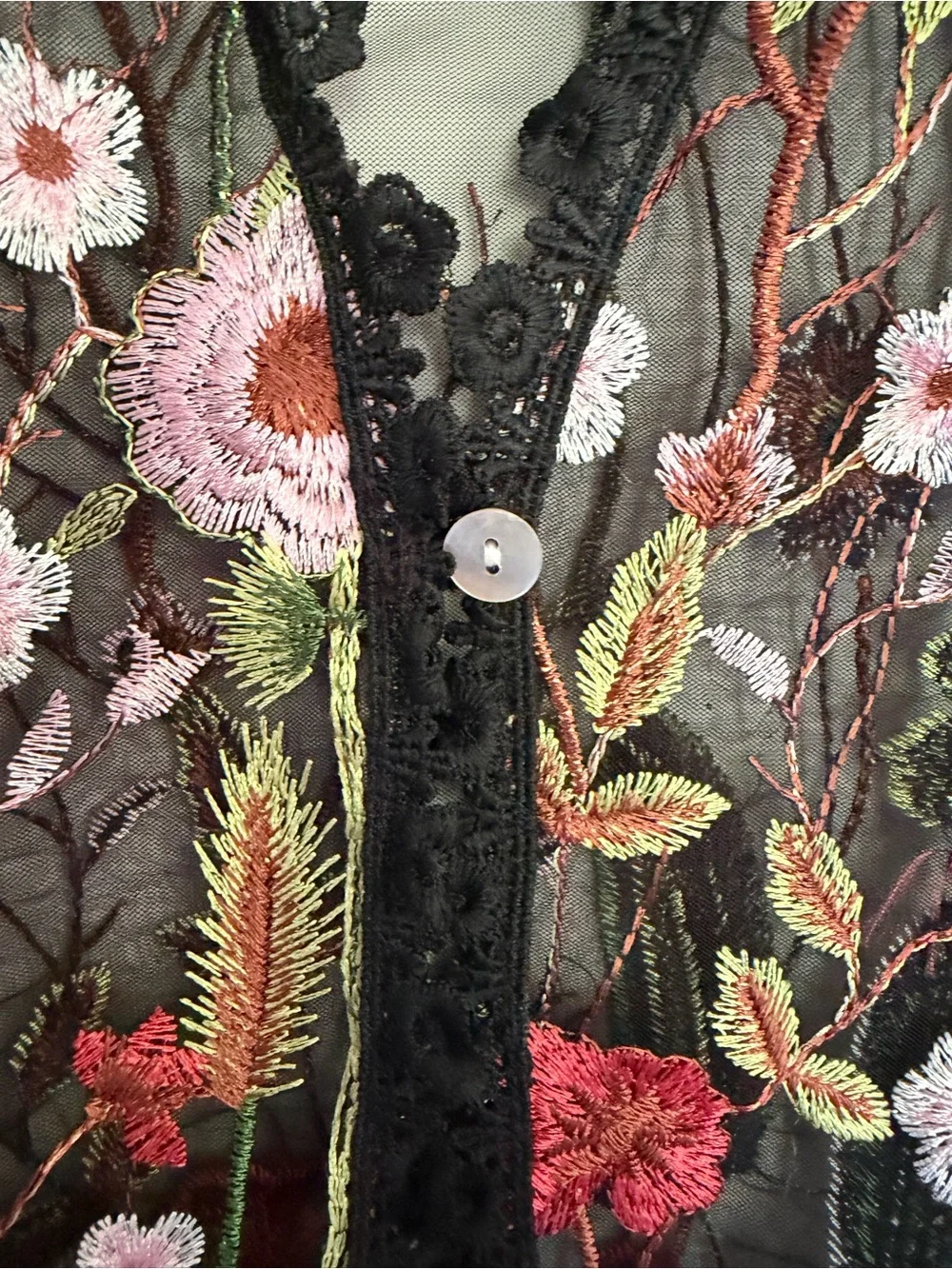 NWOT Rabbit Rabbit Rabbit Sheer Floral Embroidered Cardigan M Medium - Picture 4 of 6